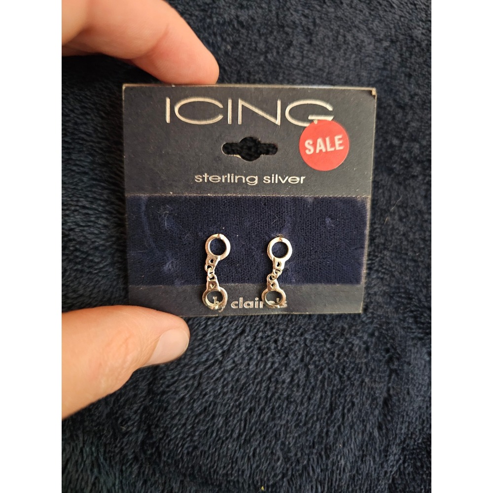 Icing by Claire's Sterling Silver Handcuff Stud Earrings Novelty Jewelry NEW